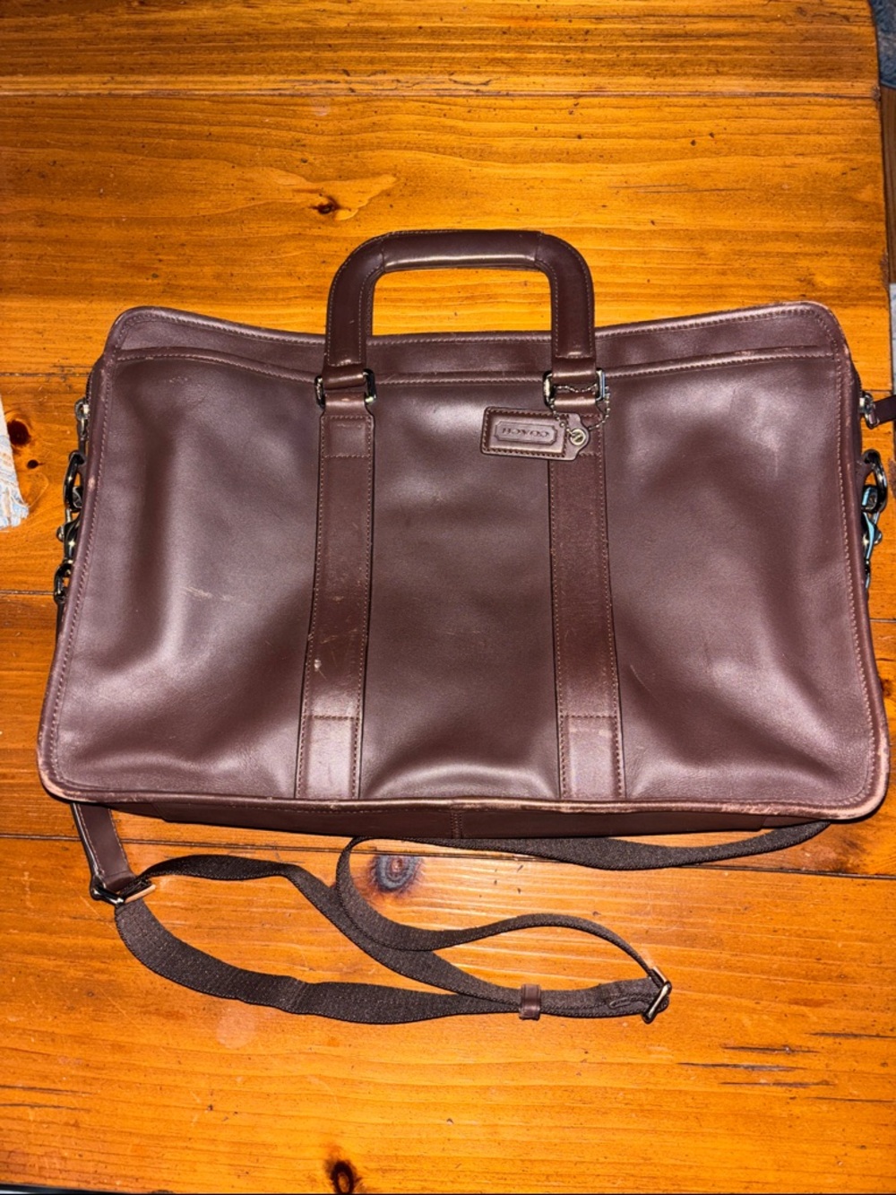 Vintage Coach Chocolate Brown Leather Briefcase with Strap
